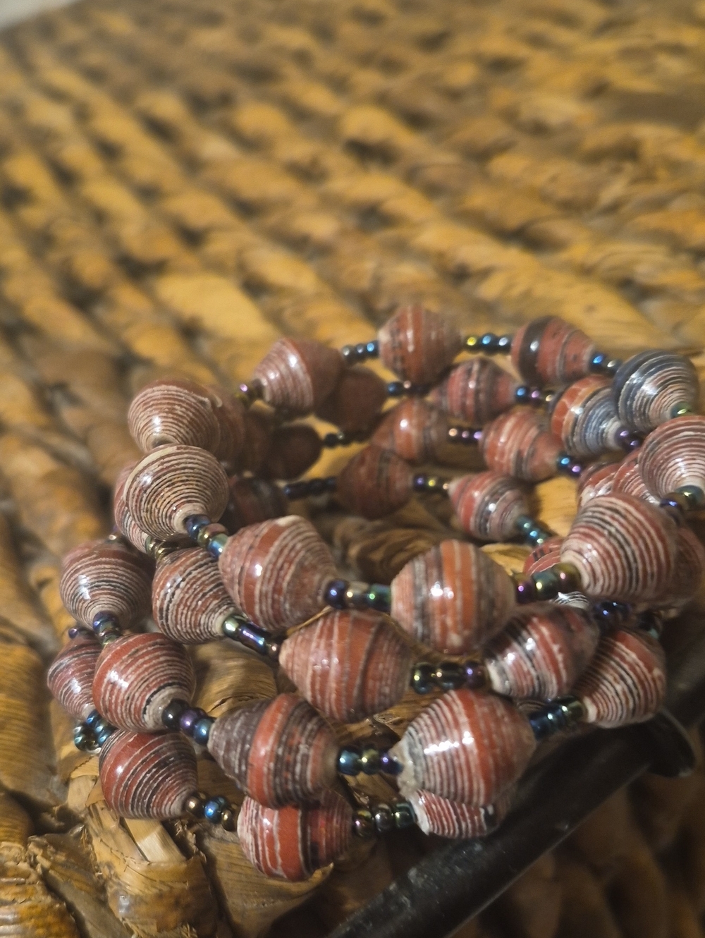 Boho Handcrafted Eco-Friendly Rolled Paper Beaded Multi-Row Coil Bracelet